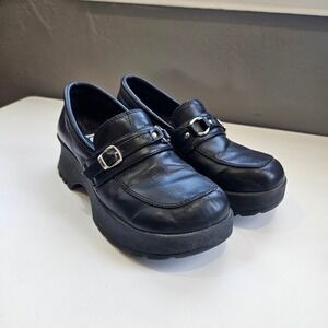Vintage LEI 90s Y2K Black Chunky Platform Loafers Buckle Shoes Womens Size 6M